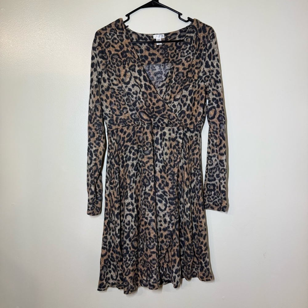 Spense Leopard Print Wrap Style Long Sleeve Dress